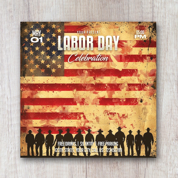 PSD labor day celebration flyer social media post