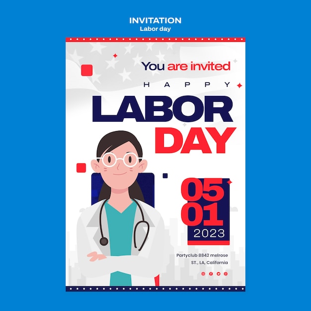 Labor day celebration invitation template