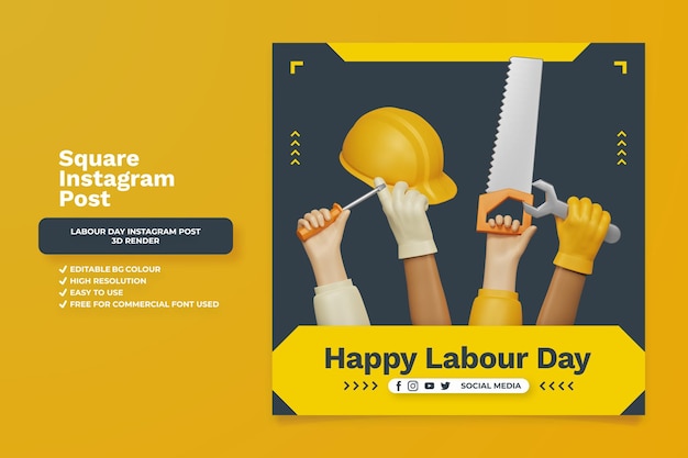 Labor day instagram post 3d render