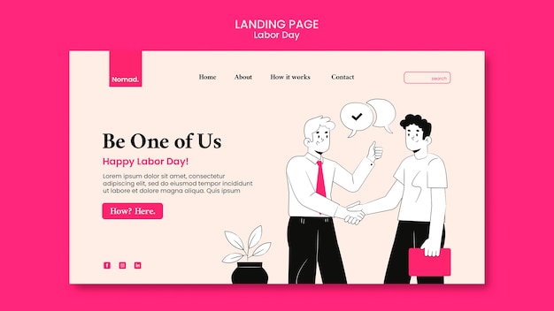 Labor day landing page template with illustration