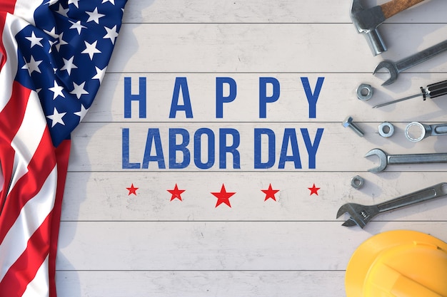 Labor day mockup with hand tools and american flag