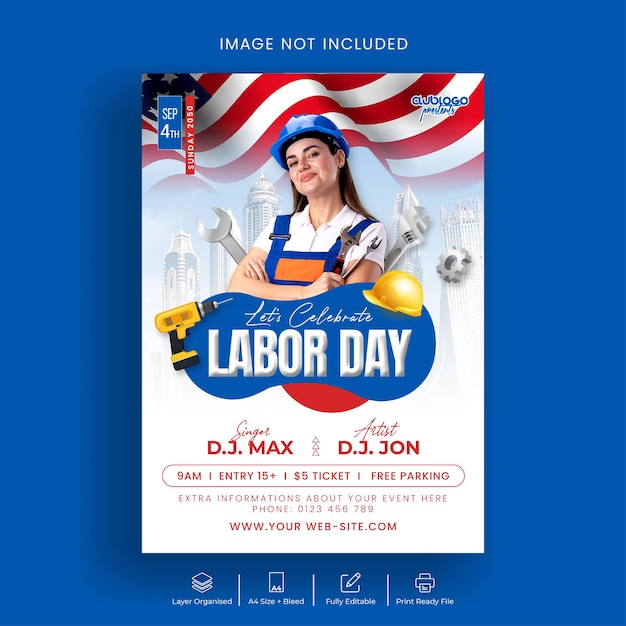 Labor day party print flyer of poster sjabloon