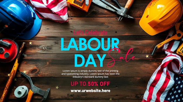 PSD labor day sell social media banner design with labor day work tools