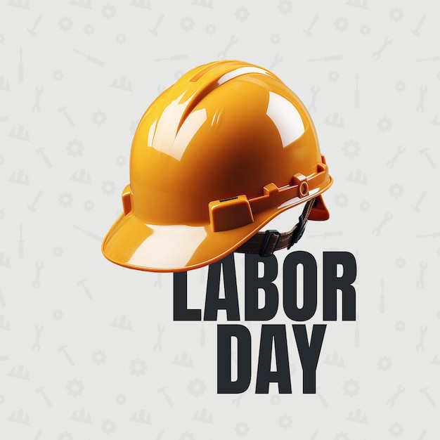 PSD sfondo bianco del labor day design dei social media con casco giallo 3d