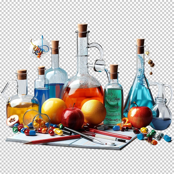PSD laboratory chemistry set isolated on a transparent background