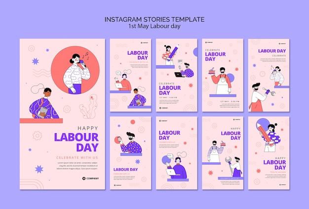 PSD storie di instagram per la celebrazione della festa del lavoro