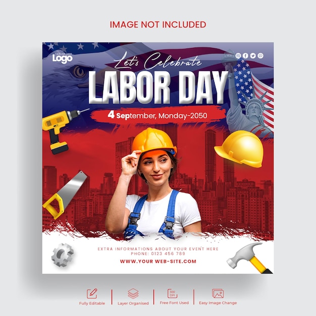 labour day celebration party Instagram post or flyer template design