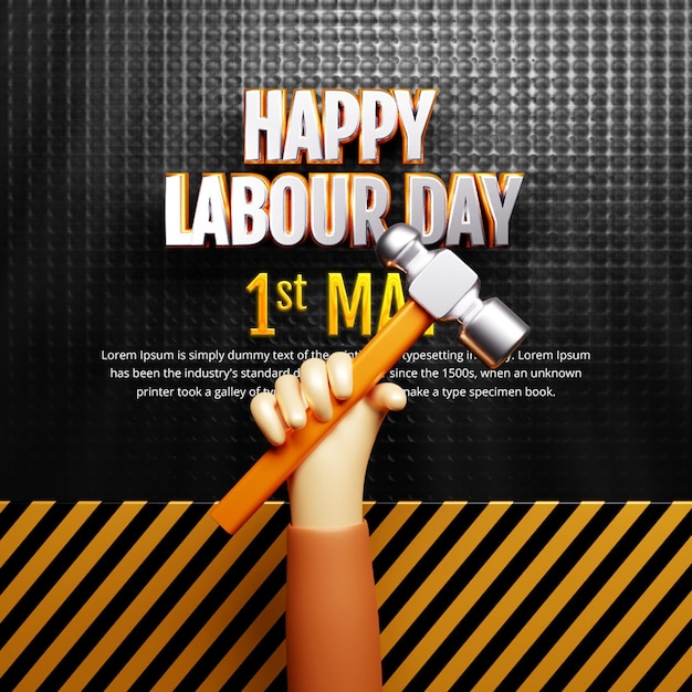 PSD labour day social media post banner template or may day social media post template 3d