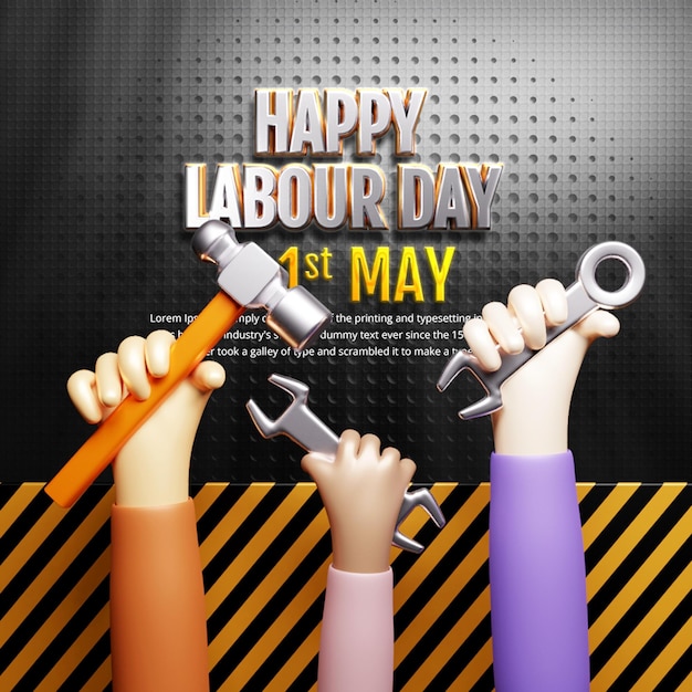 PSD modello di banner per post sui social media del labor day o modello di post sui social media per il giorno di maggio 3d