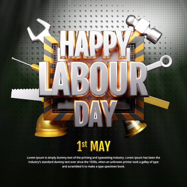 PSD labour day social media post banner template or may day social media post template 3d