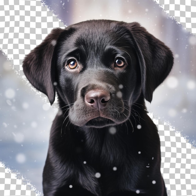 PSD labrador puppy in the snowy landscape transparent background