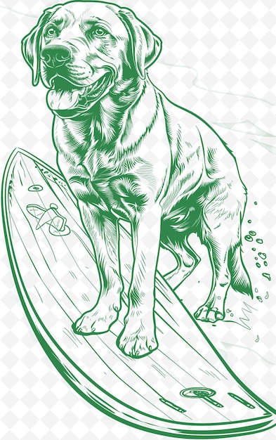 PSD labrador retriever met een surfplank die er achteruit kijkt en co dieren sketch art vector collecties