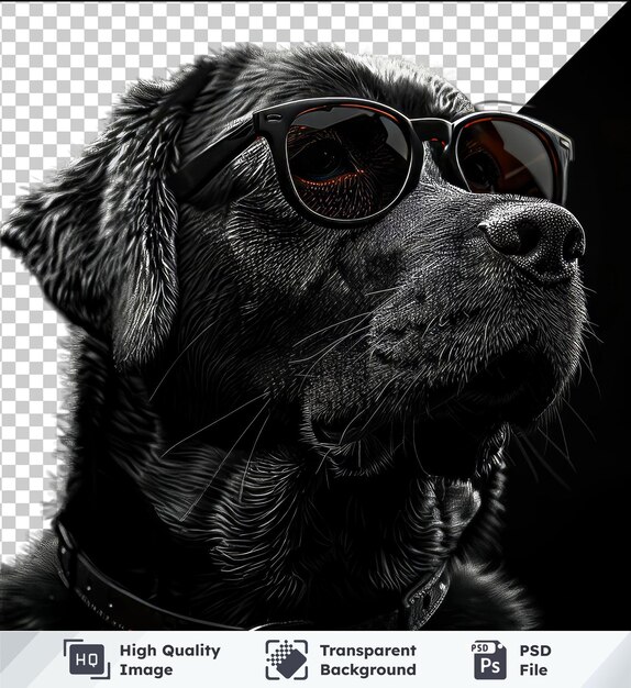 PSD labrador retriever mockup with sunglasses on black background featuring floppy ears and black