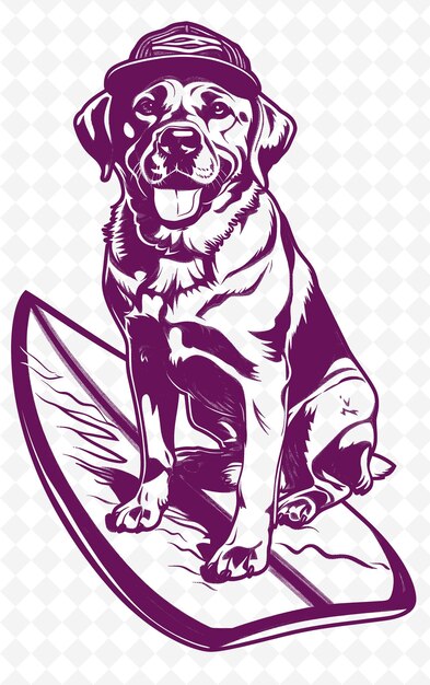 Labrador retriever con una tavola da surf che sembra posata indietro e co animals sketch art vector collections