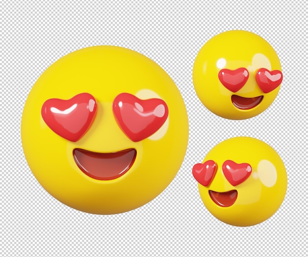 Lachend gezicht met rode hearteyes liefde emoticon geïsoleerd emoji en emoji gezichten concept 3d render