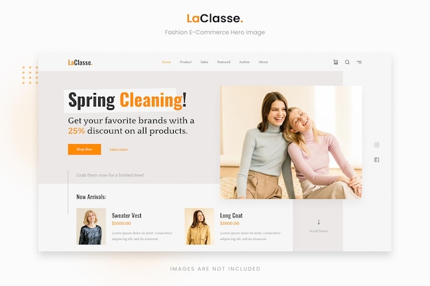 PSD laclasse soft gray fashion ecommerce hero image