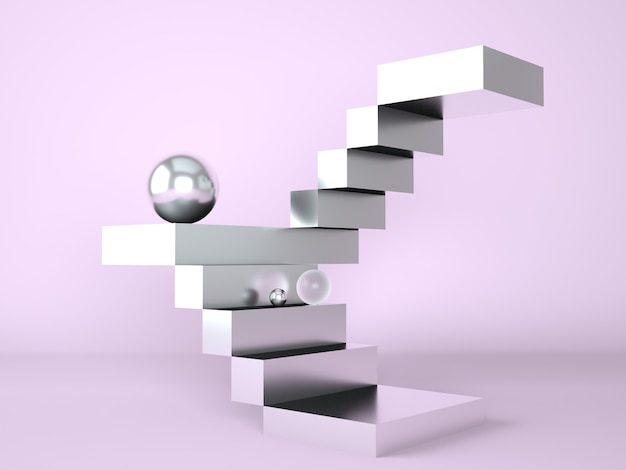 Ladder with a podium for the presentation of new products in 3d rendering
