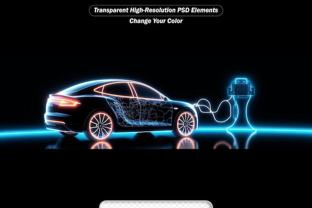 PSD laderstation voor elektrische auto's digitale technologie laden van voertuigen met een laag poly draadframe