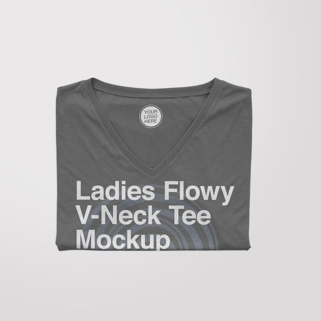 Ladies Flowy VNeck Folded Tee Mockup