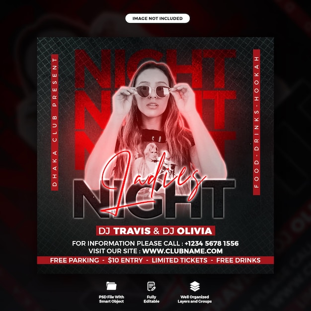 Ladies night party flyer and social media instagram post template