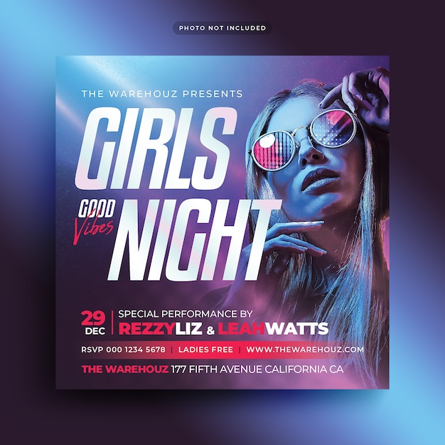 PSD ladies night party flyer social media post and web banner