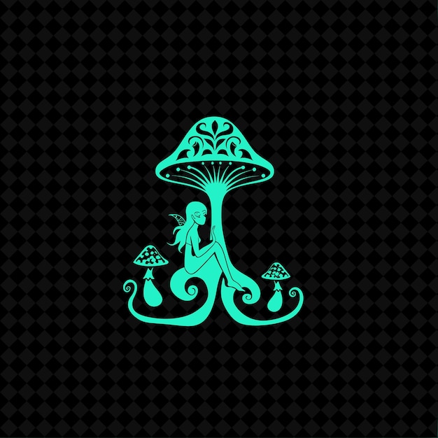 PSD Ładne logo grzybowego drzewa z dekoracyjną wróżką i ropuchami kreatywne projekty wektorowe roślin