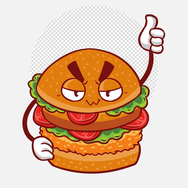PSD ładny burger kciuk w górę ikona ilustracja kreskówka