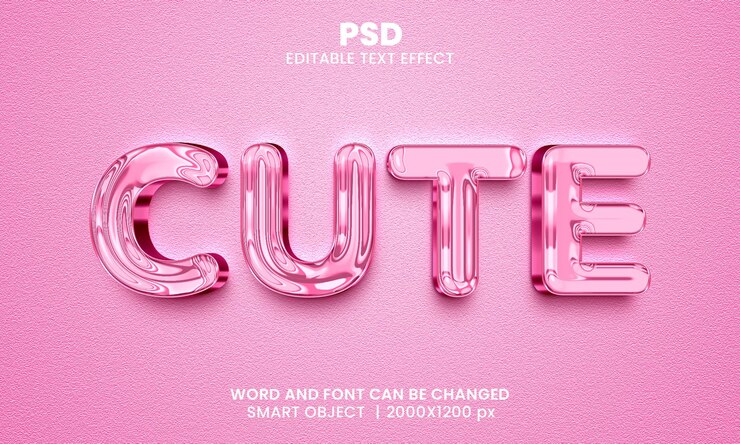 PSD ładny chromowany różowy 3d edytowalny styl efektu tekstowego photoshop z nowoczesnym tłem