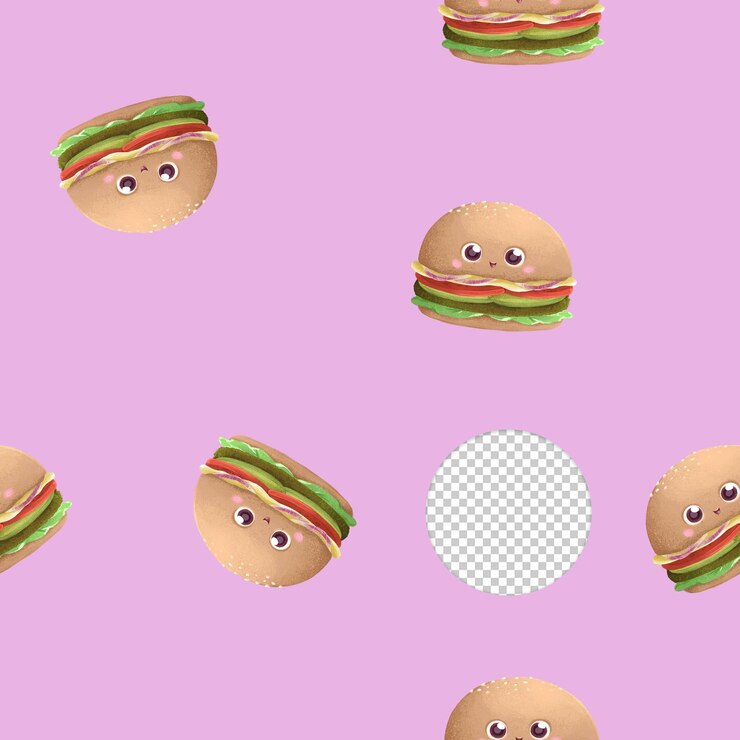 PSD ładny wegetariański hamburgery wzór na liliowym tle