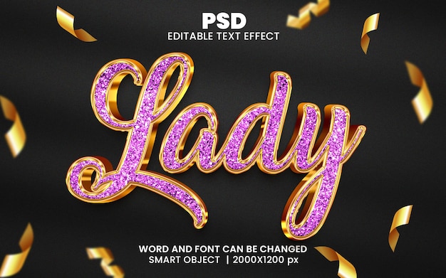Lady glitter 3d modificabile effetto testo photoshop stile con sfondo