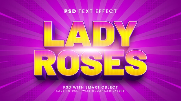 Lady Roses 3d bewerkbaar teksteffect met mooie en romantische tekststijl