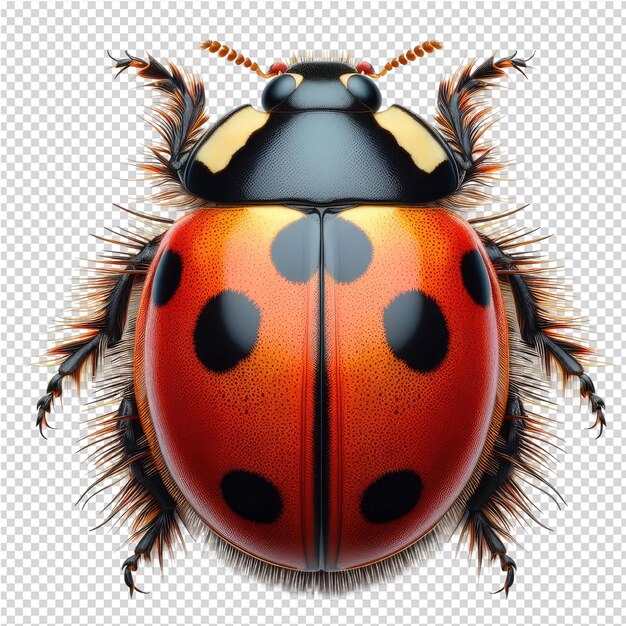 PSD una coccinella con una macchia nera sulla schiena è mostrata sullo sfondo