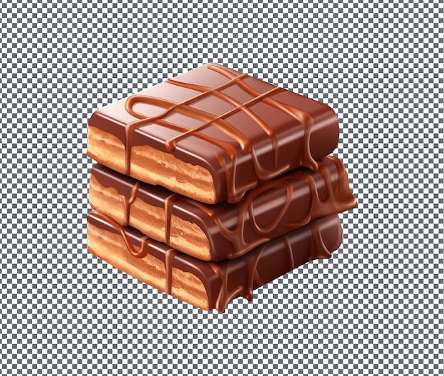 Lækre chokoladebarer med karamel, isoleret på transparent baggrund