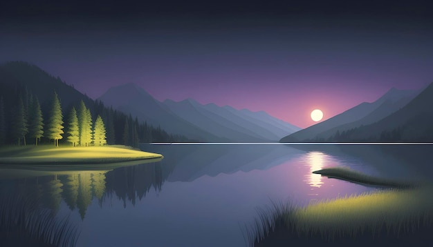 PSD lake and mountain landscape illustration