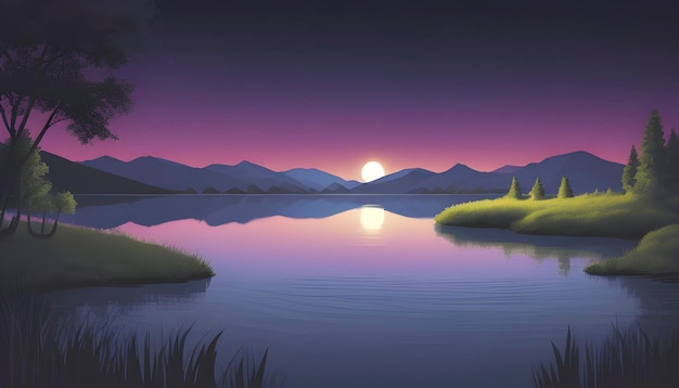 Lake and mountain landscape illustration