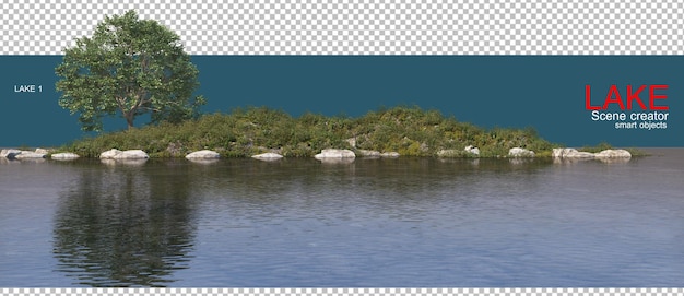 Lake with rocky hills and grassy hills