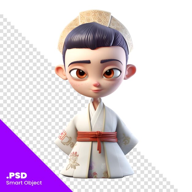 PSD lalka kokeshi w kimono renderowania 3d szablon psd