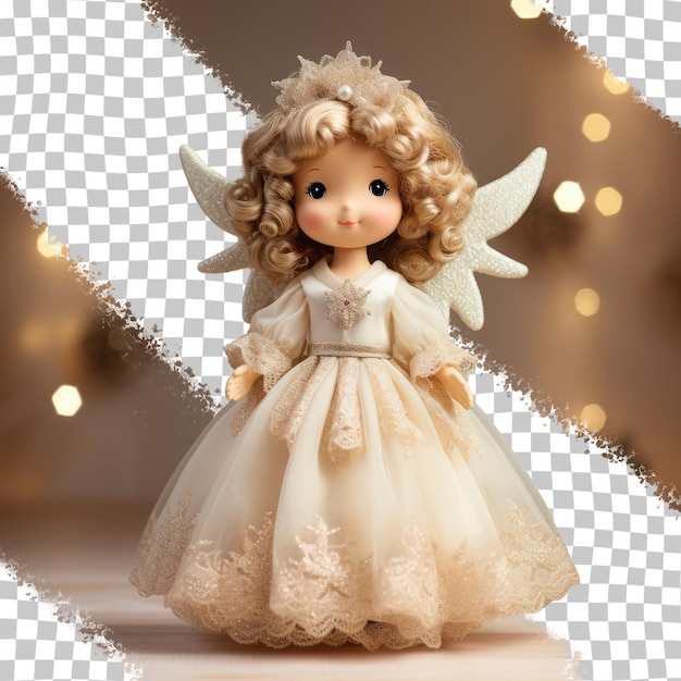 PSD lalka w białej sukience i złotej kokardce