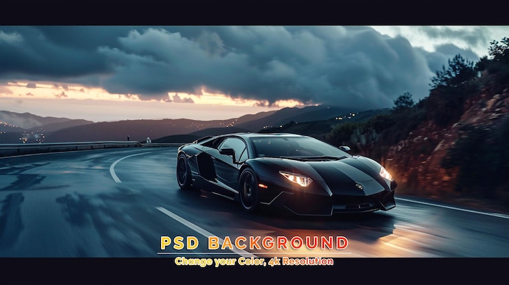 PSD люксовый суперкар lamborghini для быстрых видов спорта на фоне отличного освещения
