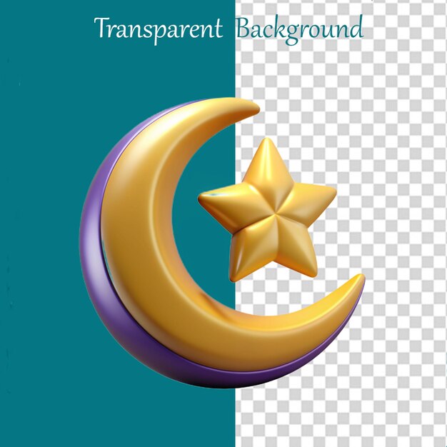 Lamic cute crescent moon and star isolated 3d rendering