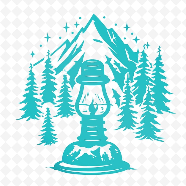 A lamp in the forest with a mountain background