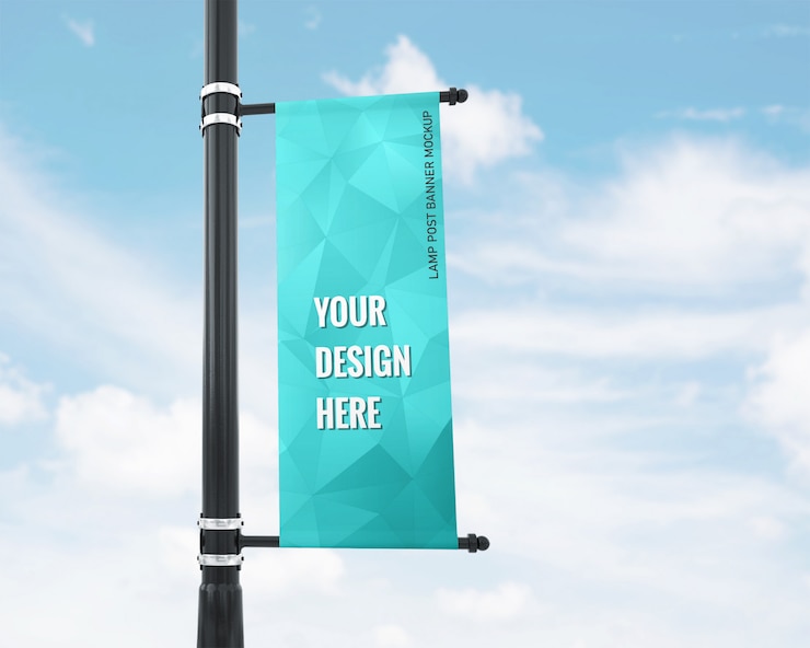 PSD lamp post banner right mockup