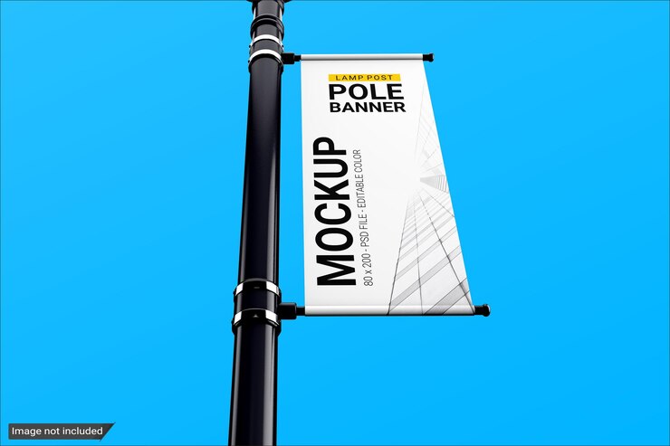 PSD lamp post pole banner mockup