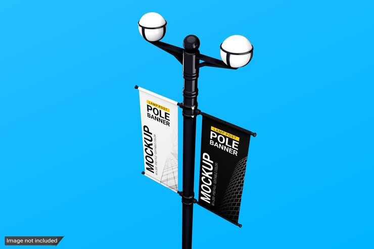 PSD lamp post pole banner mockup