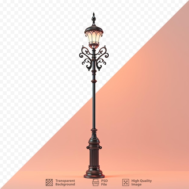 A lamp post with a pink background and a pink sky.