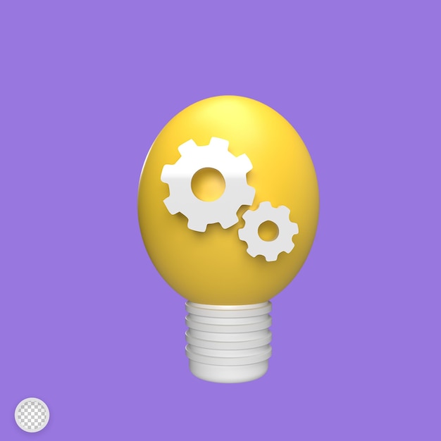 Lamp with gear icon 3d model cartoon style render illustration
