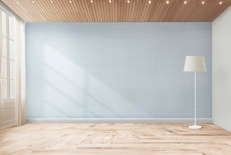 PSD lampa na niebieską modelkę ściany