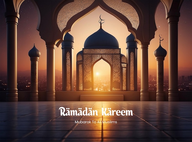 Lampa Ramadan Kareem Oświetla ścieżki Prowadzące Do Meczetu Na Nocne Modlitwy Projekt Tła