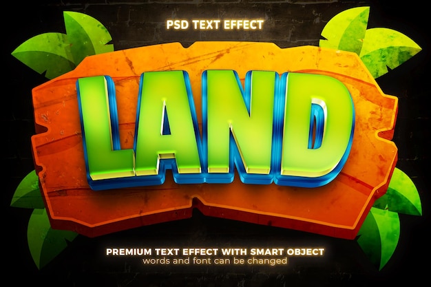 PSD land cartoon 3d bewerkbaar teksteffect op jungle achtergrond mock up