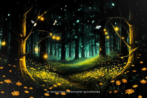 PSD illustrazione della foresta della terra delle lucciole.